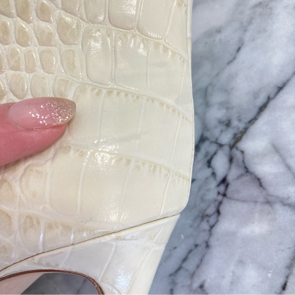 PARIS TEXAS Embossed Croco Bone China Cream Tall Stiletto Boots - Picture 11 of 16